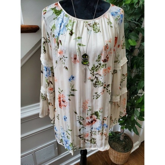 One Love Women's Multicolor Polyester Round Neck Long Sleeve Ruffle Top Size S - Picture 2 of 11